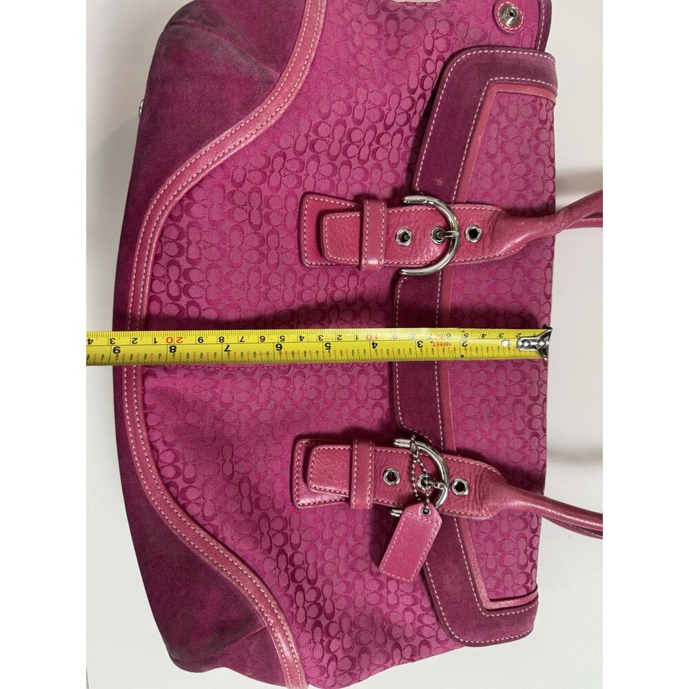 Vintage Coach Soho 7080 Pink Signature Jacquard Suede Flap Satchel Y2K Bag Rare - Picture 13 of 13